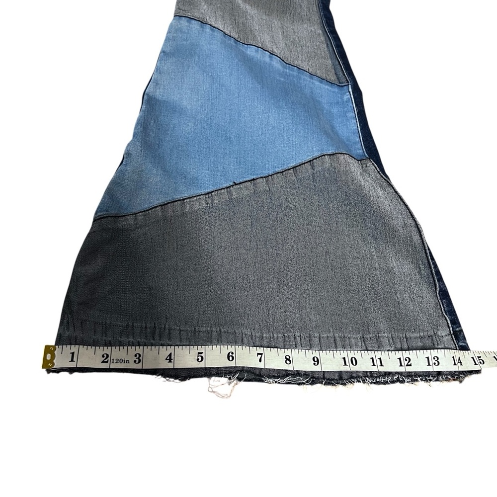 AMERICAN BAZI Patchwork Denim Overalls HighRise Flare Bell Bottoms M - Picture 6 of 12